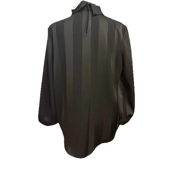 Ann Taylor Blouse Medium Womens Black Striped Satin Top Office Career Minimalist - Picture 4 of 7